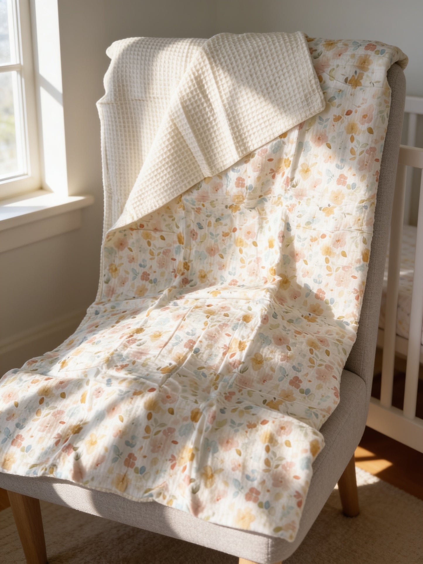 Reversible Baby Blanket Cream Floral