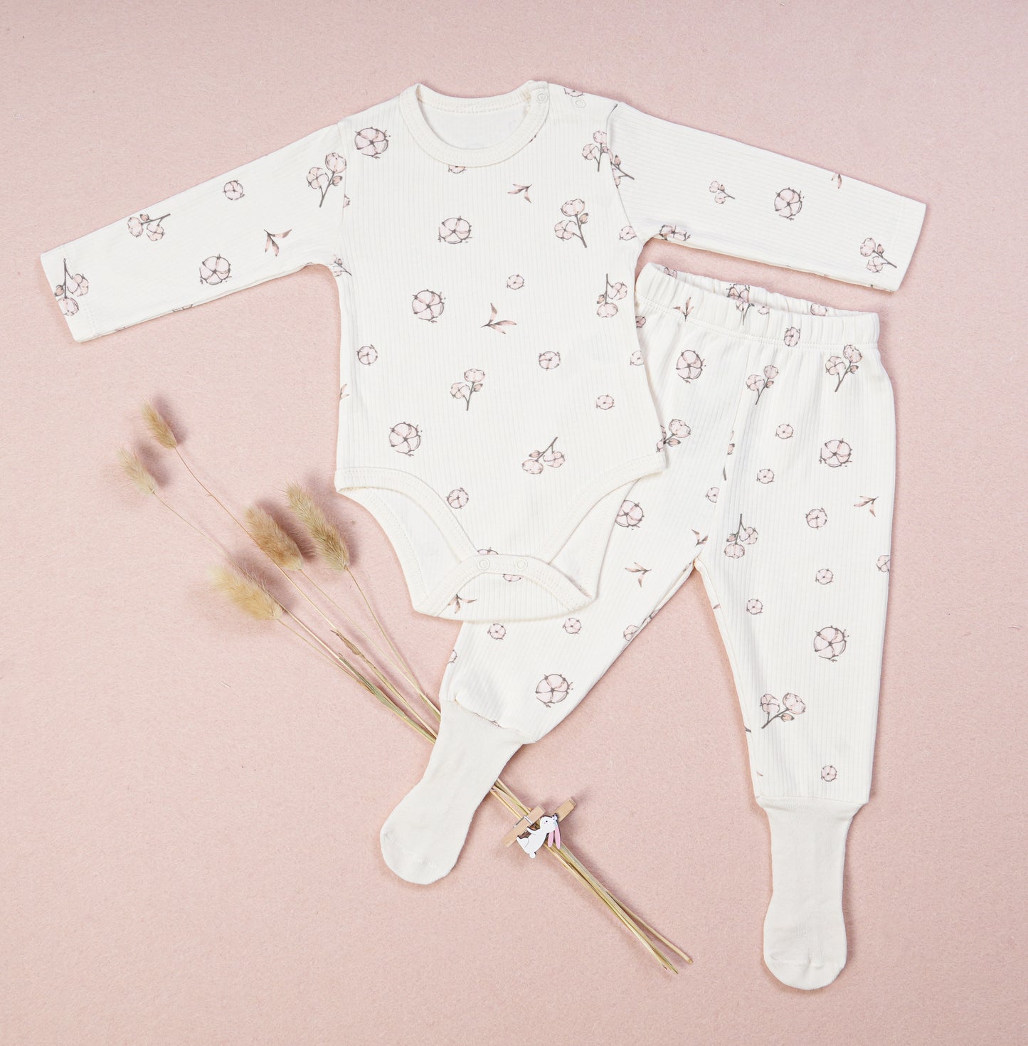 100% Cotton Baby Bodysuit & Pants Set Plant & Bloom