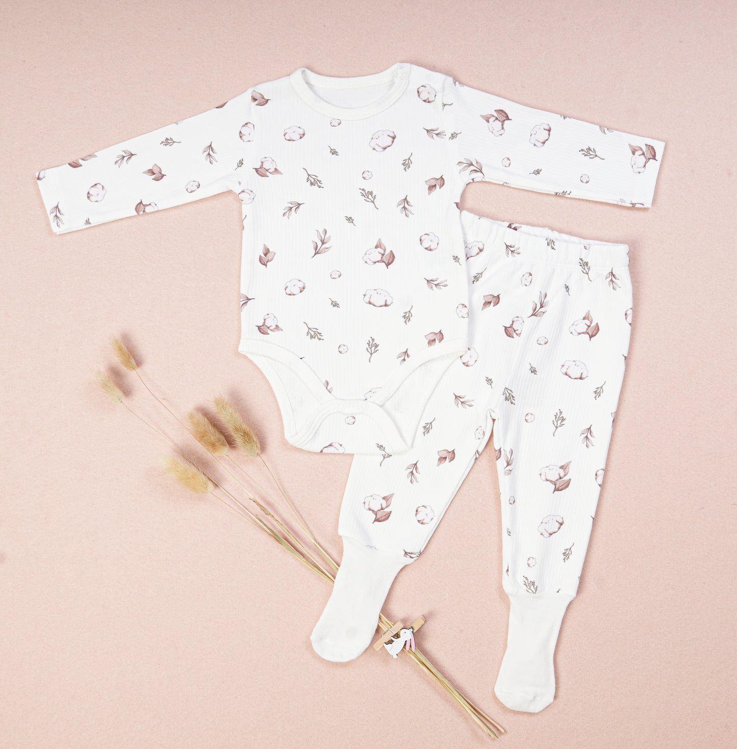 100% Cotton Baby Bodysuit & Pants Set Plant & Bloom