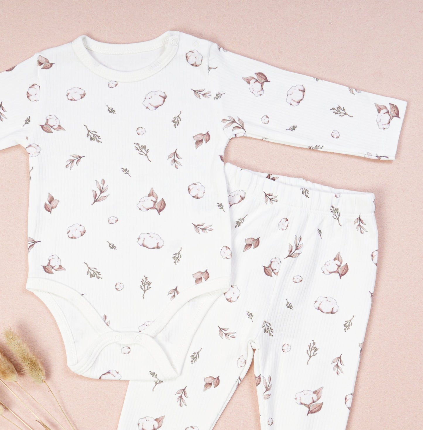 100% Cotton Baby Bodysuit & Pants Set Plant & Bloom