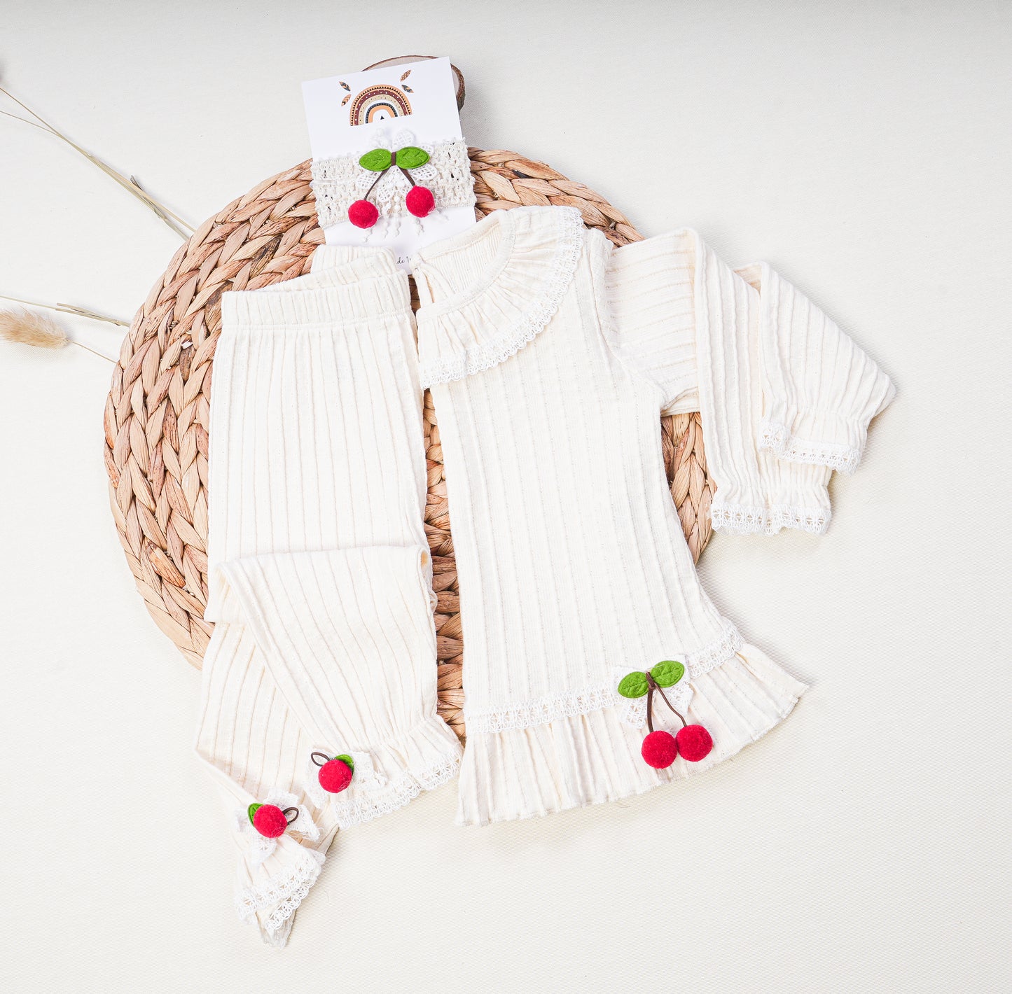 Ribbed Cotton Baby Girls Set Cherry