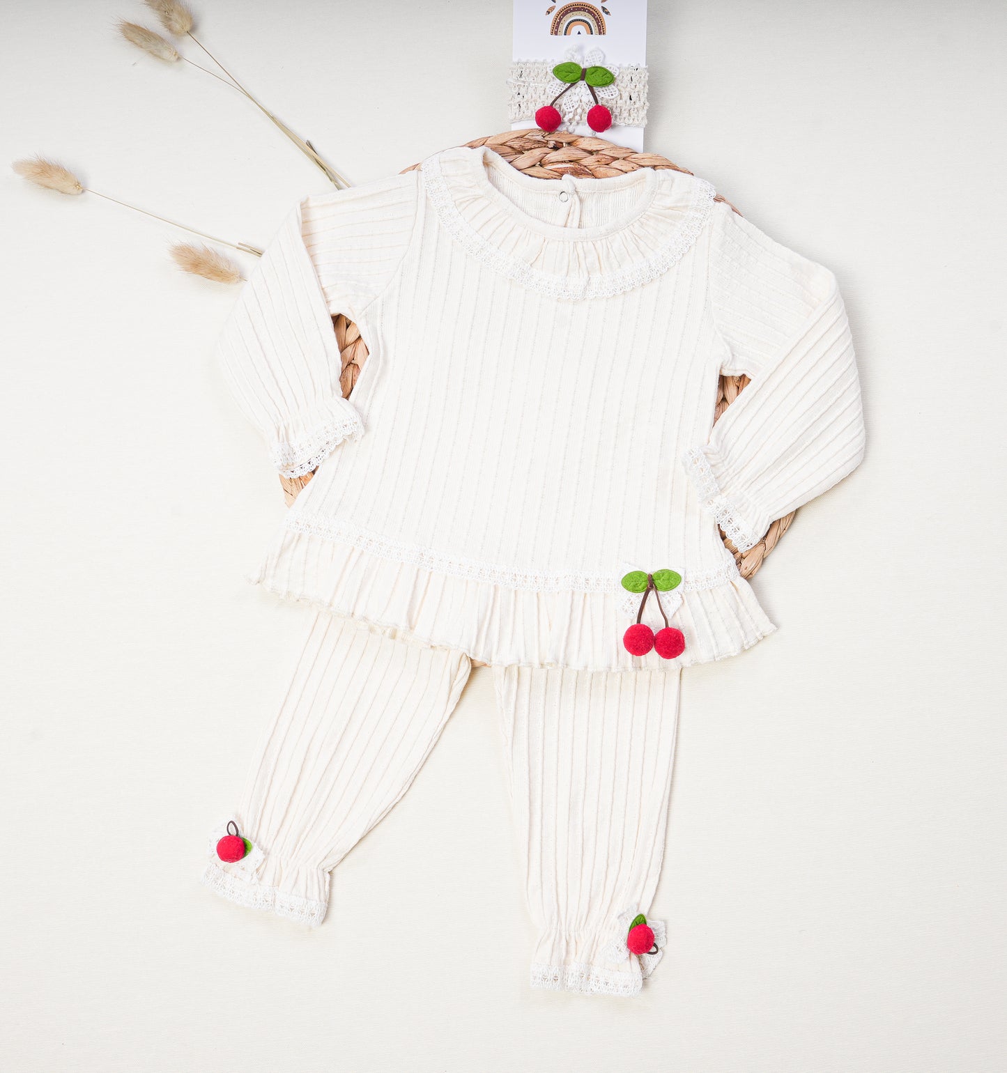 Ribbed Cotton Baby Girls Set Cherry