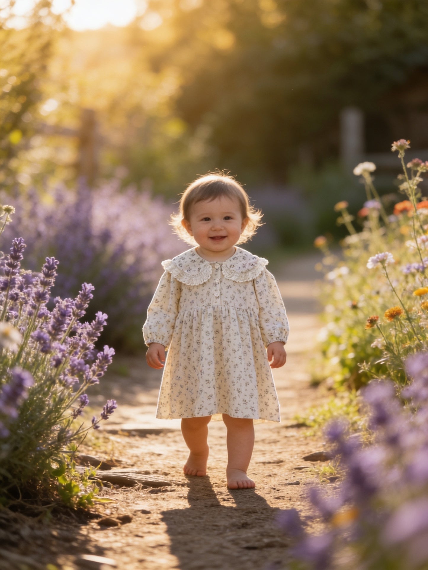 Floral Muslin Cotton Dress for Girls with Lace Detail