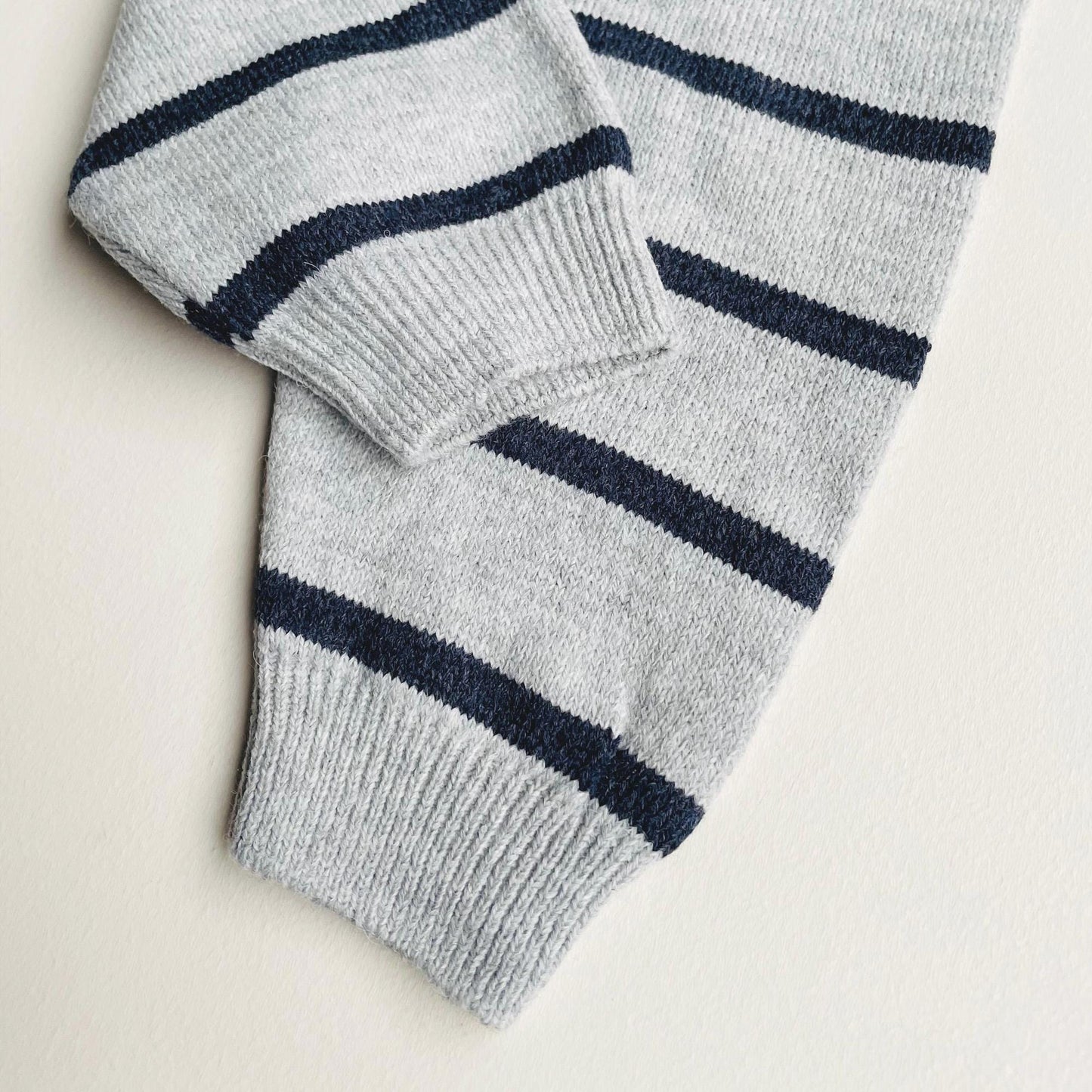 Cotton Baby Knit Set: Striped Sweater & Joggers Cream grey