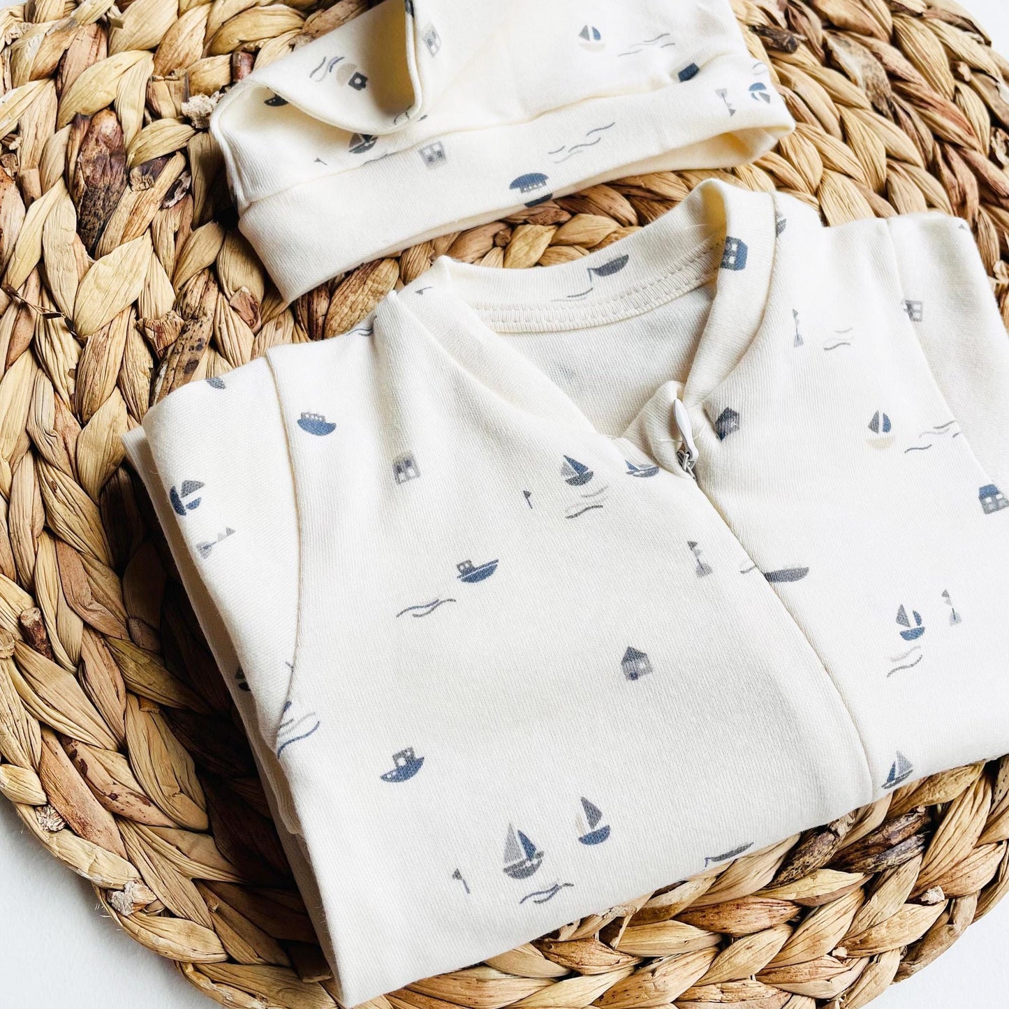 Baby Romper "Boats" Organic Cotton Off white Cream baby Nautical Themed set