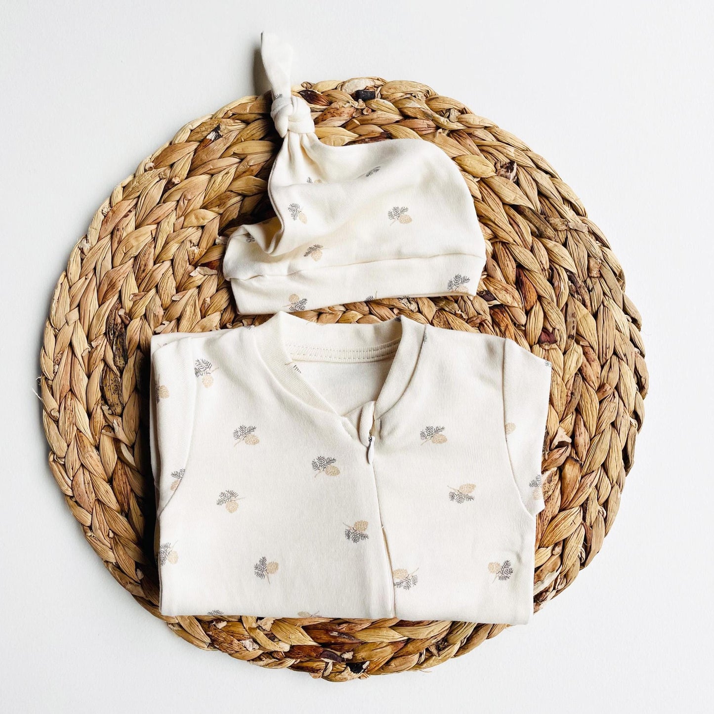Baby Romper "Accorn" Organic Cotton Cream One Piece set with Hat