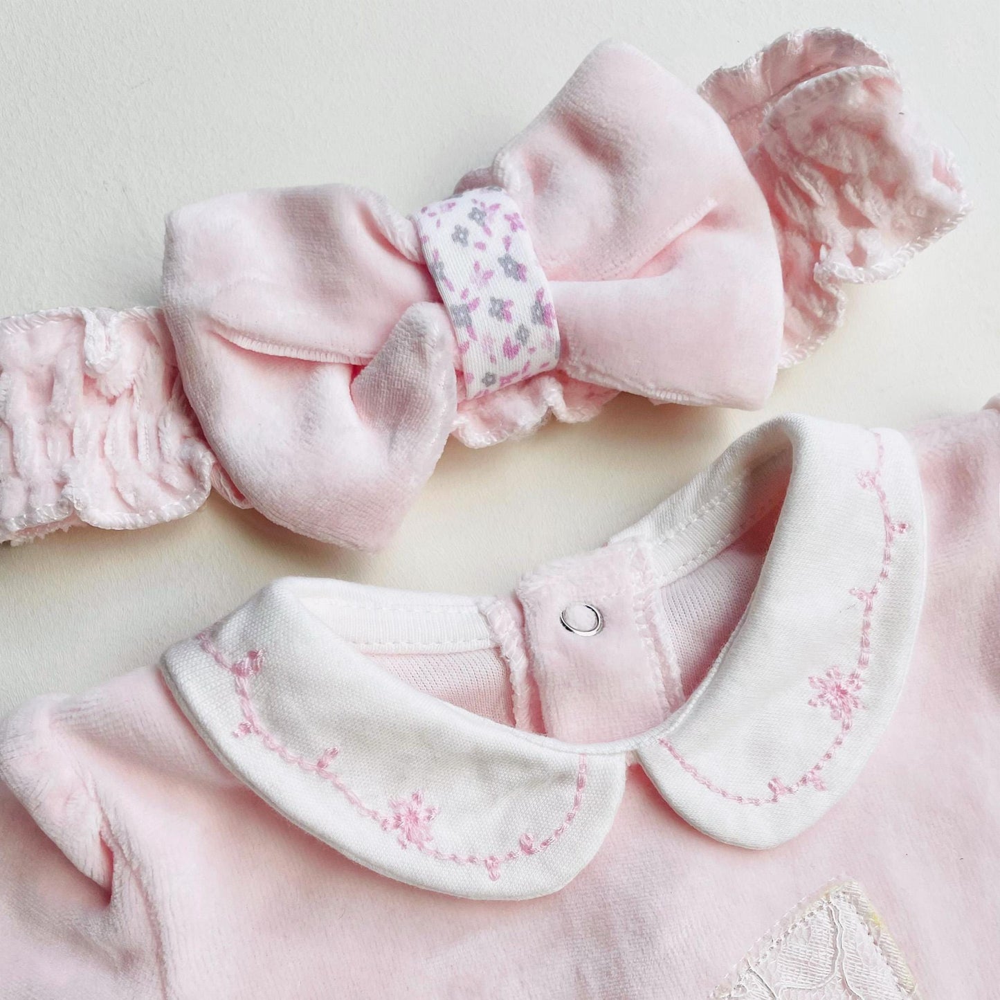 Pink White Cotton Baby Outfit: Homecoming Newborn Velvet Set