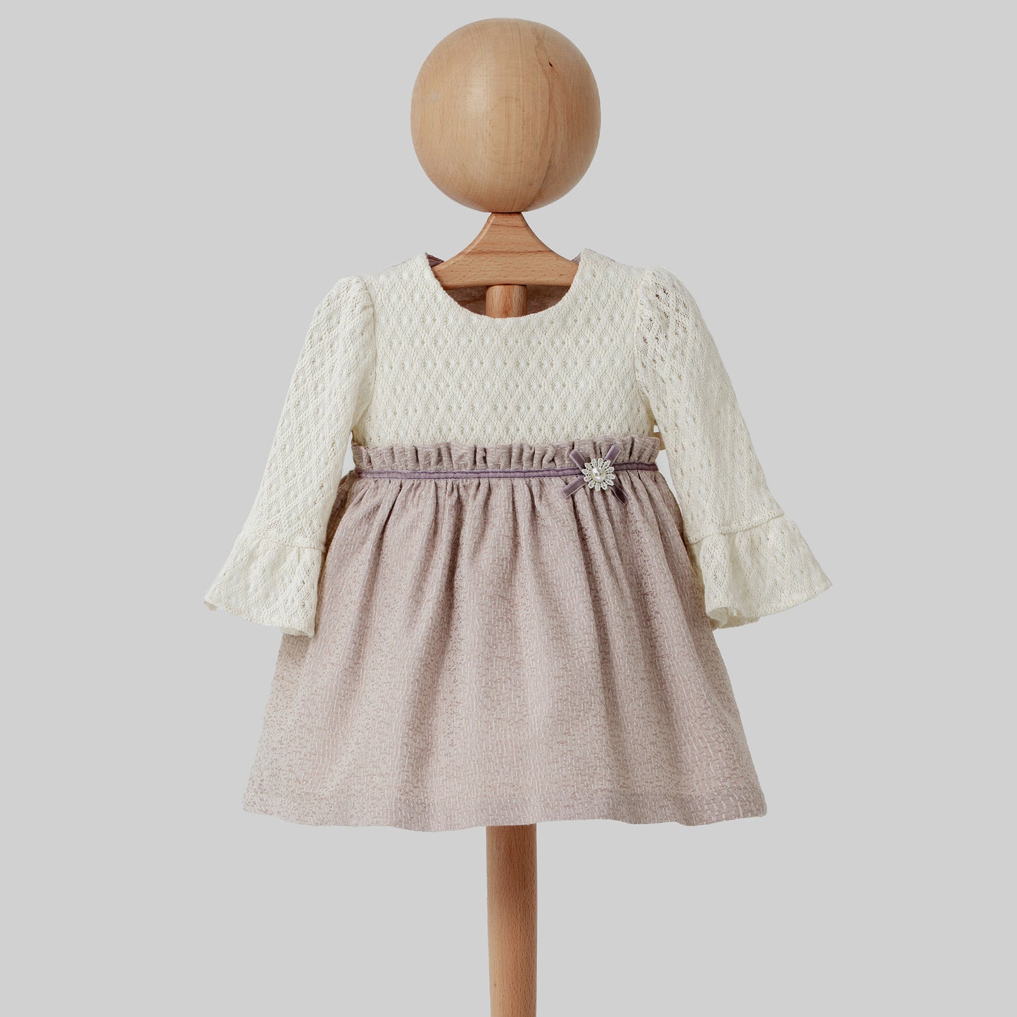 Cotton Dress for Girls Natural Lace knit Design Cream Dusty Rose