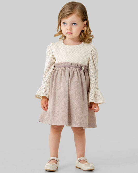 Cotton Dress for Girls Natural Lace knit Design Cream Dusty Rose