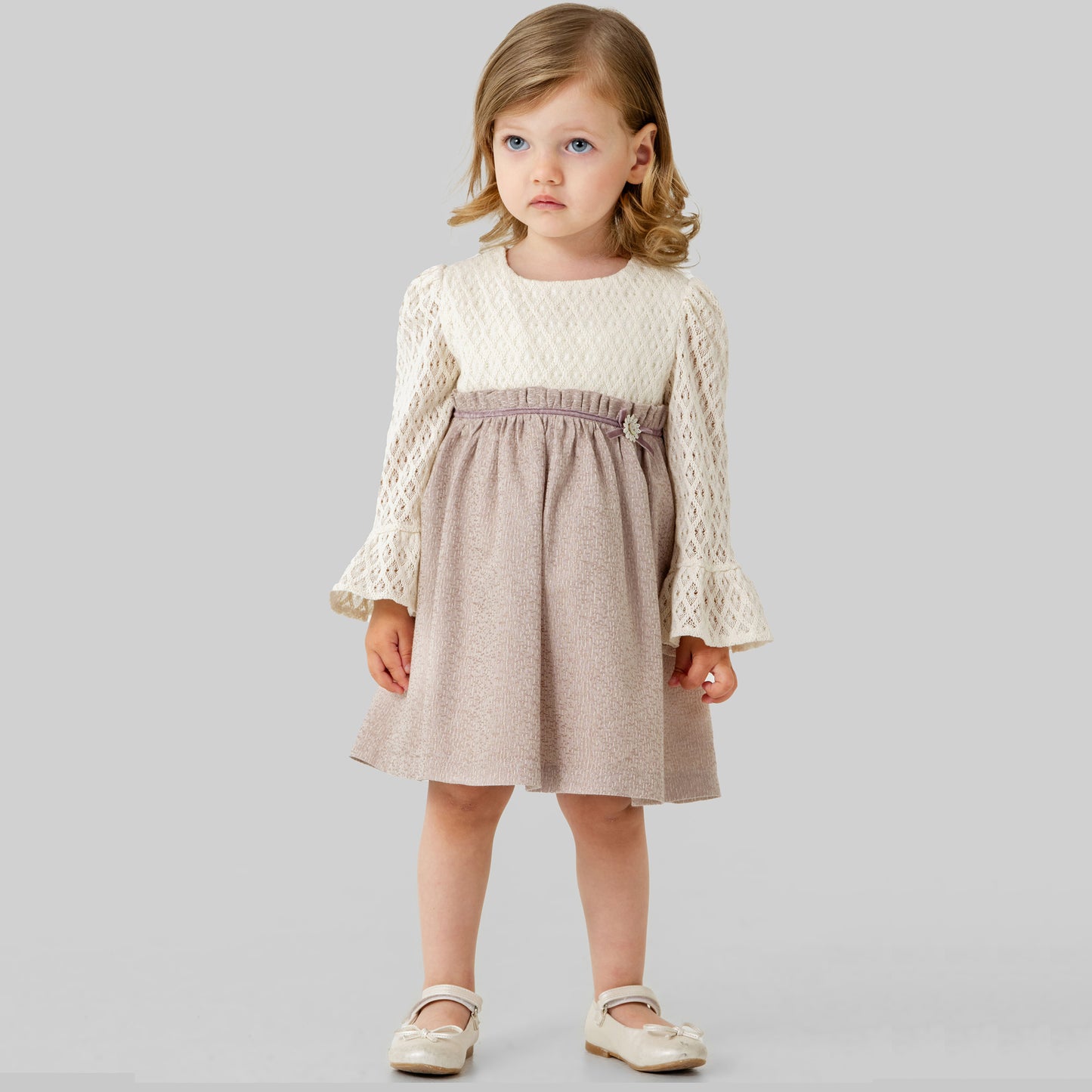 Cotton Dress for Girls Natural Lace knit Design Cream Dusty Rose