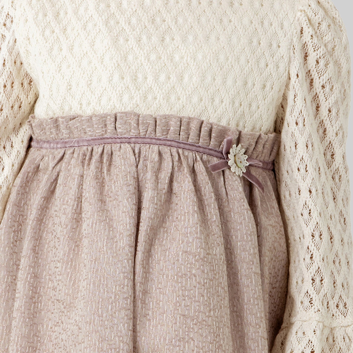 Cotton Dress for Girls Natural Lace knit Design Cream Dusty Rose