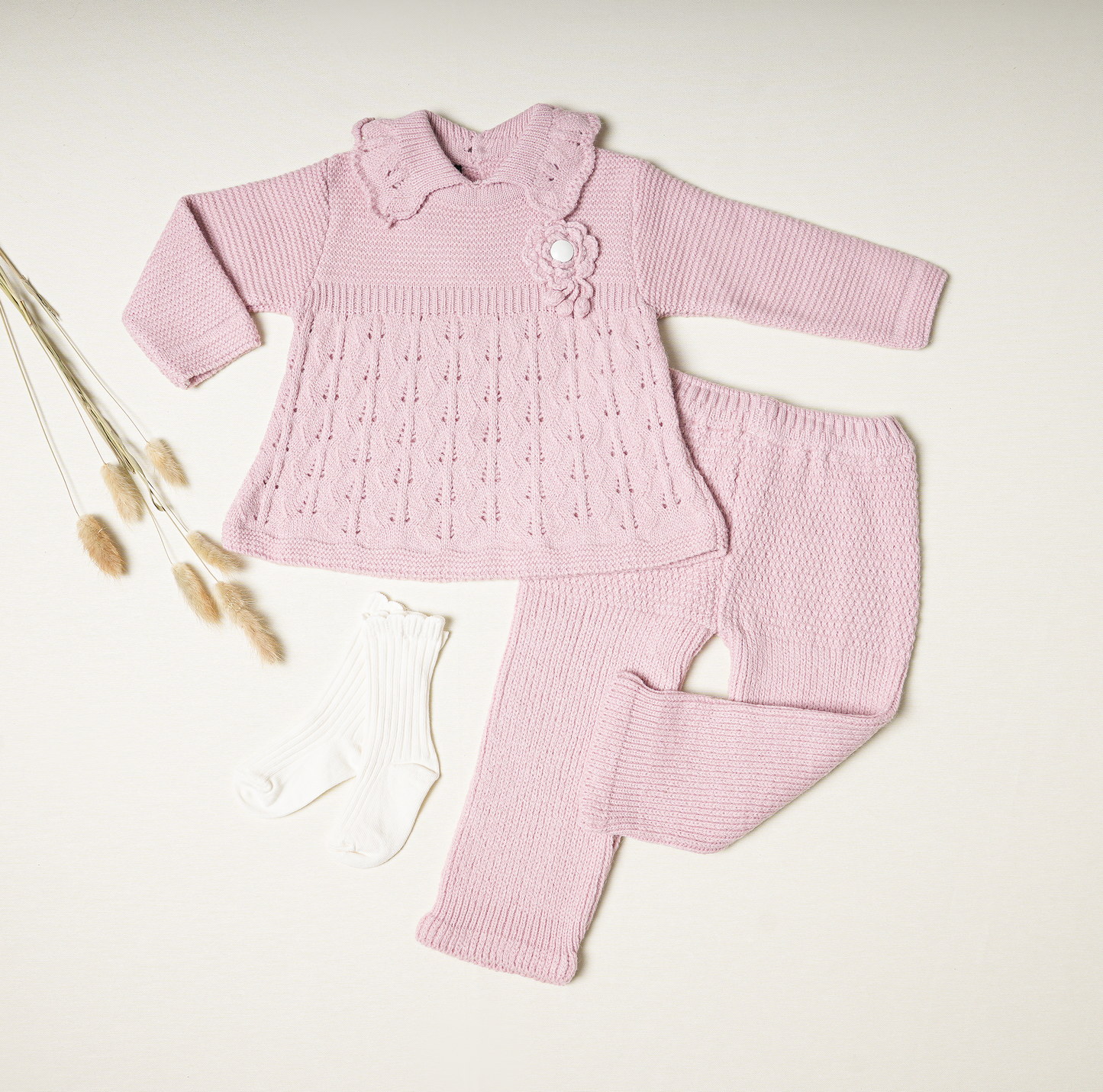 2 Piece Baby Girl Knit Set Camelia Flower