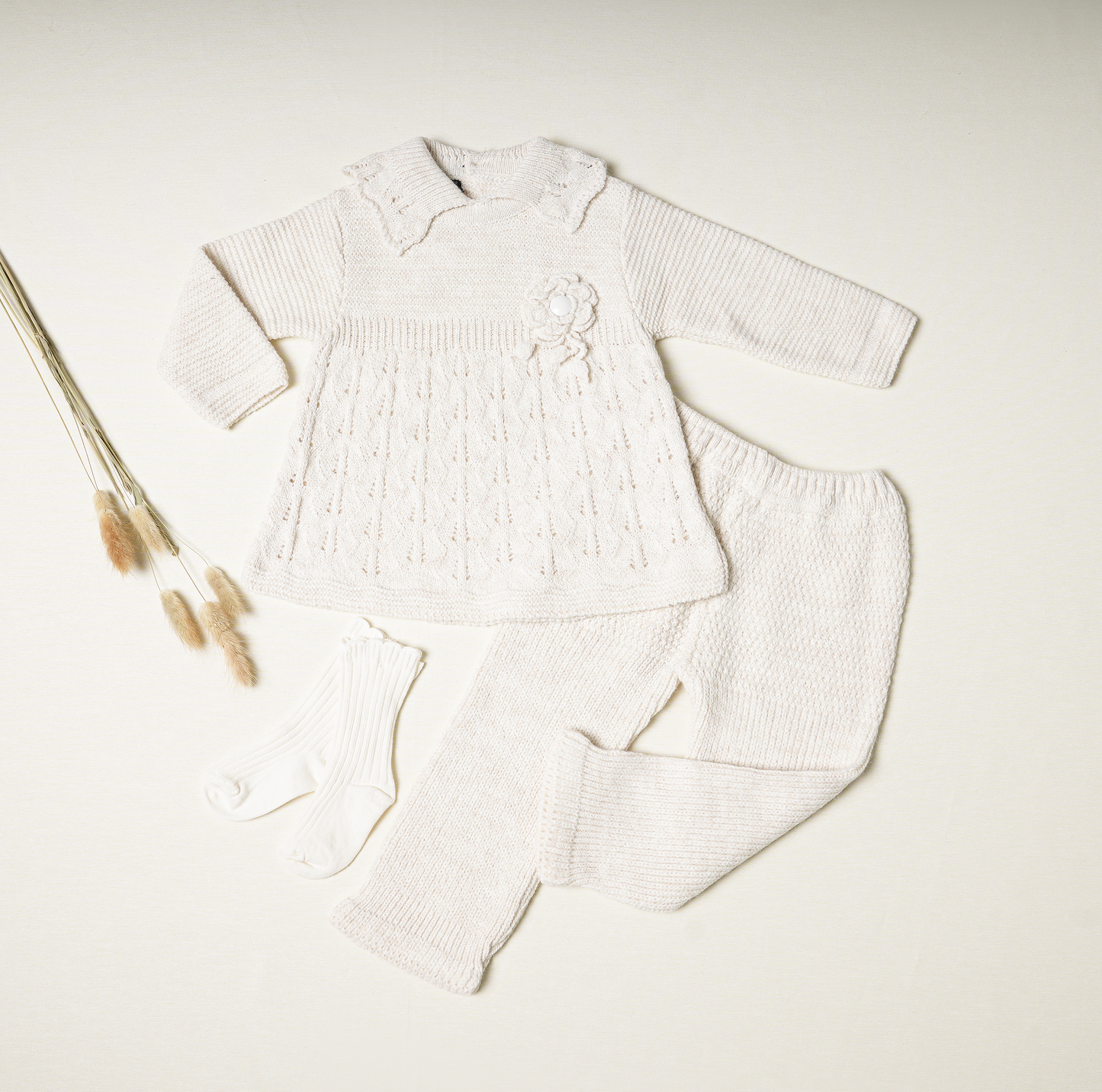 2 Piece Baby Girl Knit Set Camelia Flower