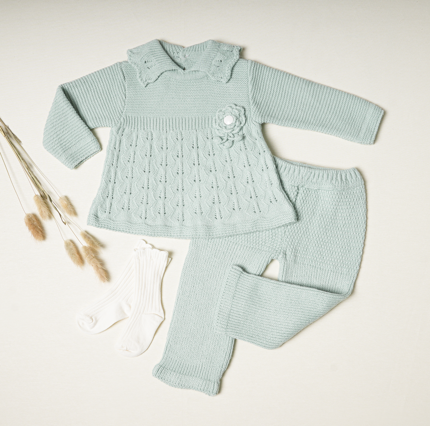 2 Piece Baby Girl Knit Set Camelia Flower