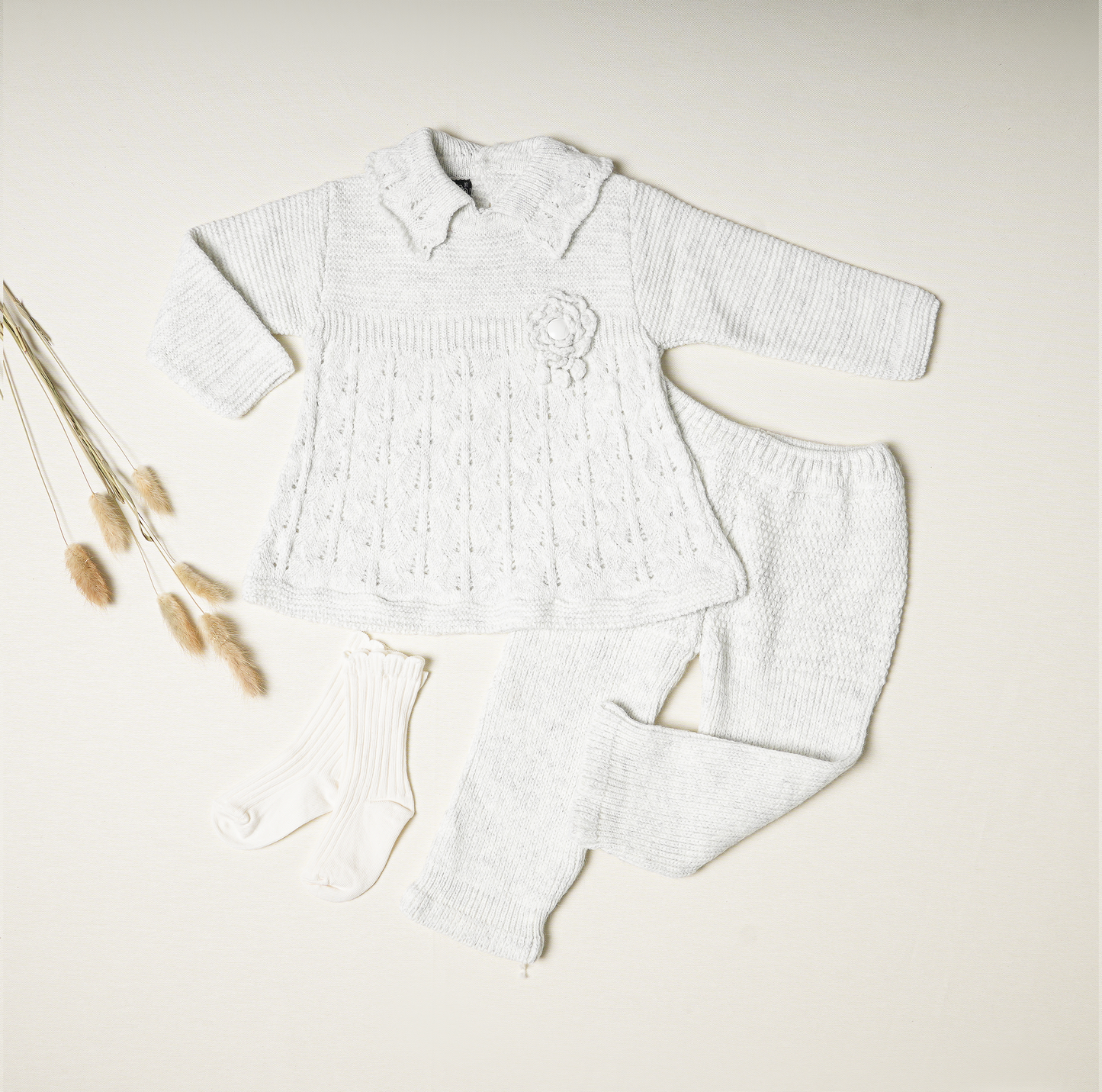 2 Piece Baby Girl Knit Set Camelia Flower