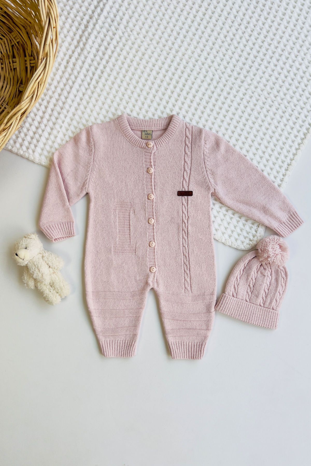 Baby Soft Knit Button Down Jumpsuit & Beanie