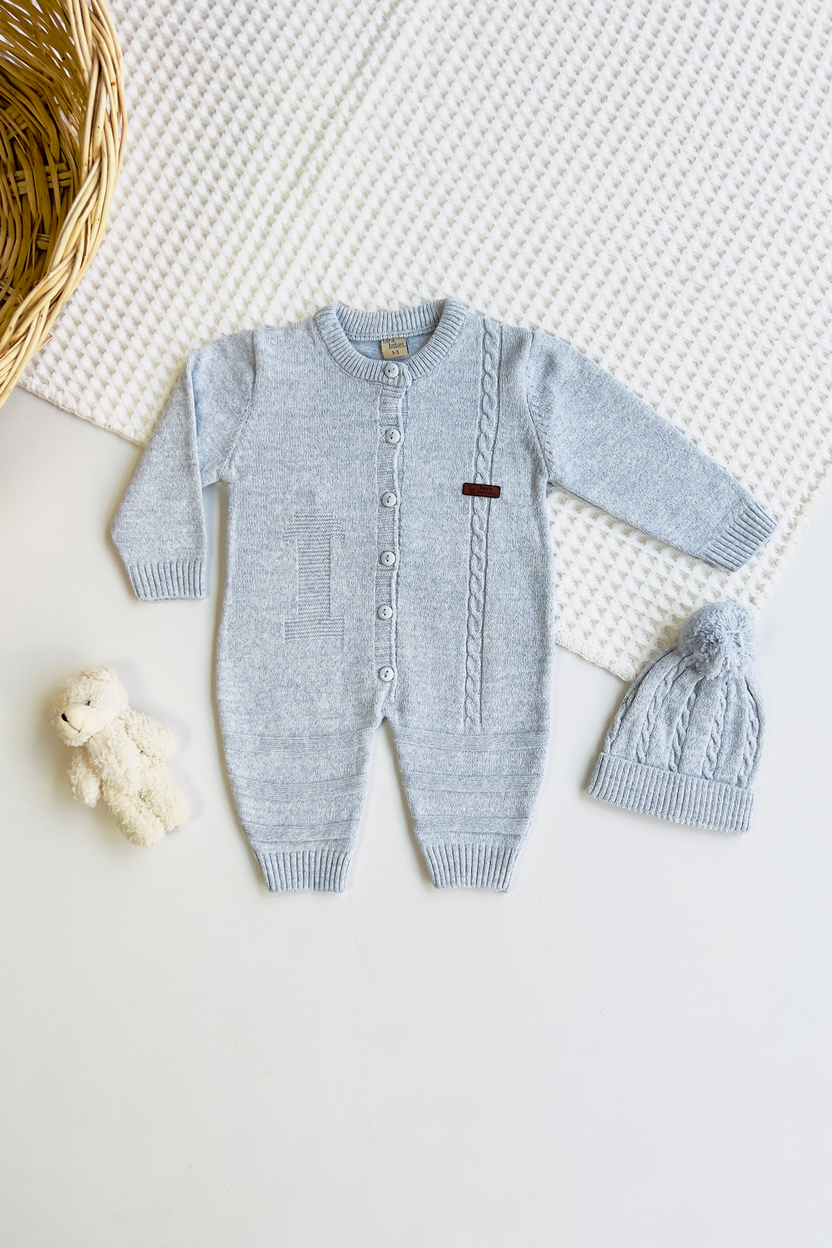 Baby Soft Knit Button Down Jumpsuit & Beanie