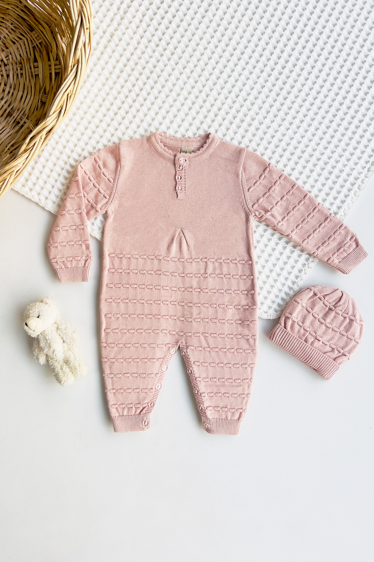 Baby Knit Cotton Jumpsuit with Beanie 0-12months