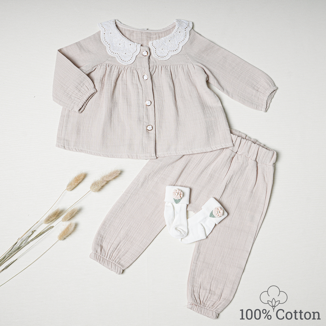 Natural Muslin Baby Girl Set