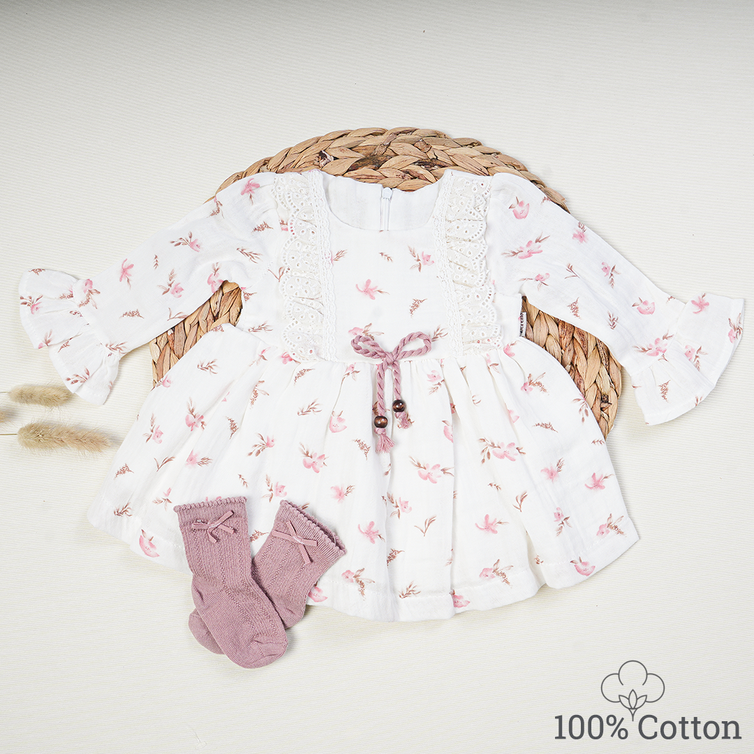 Natural Muslin Dress Baby Girl Dress Floral