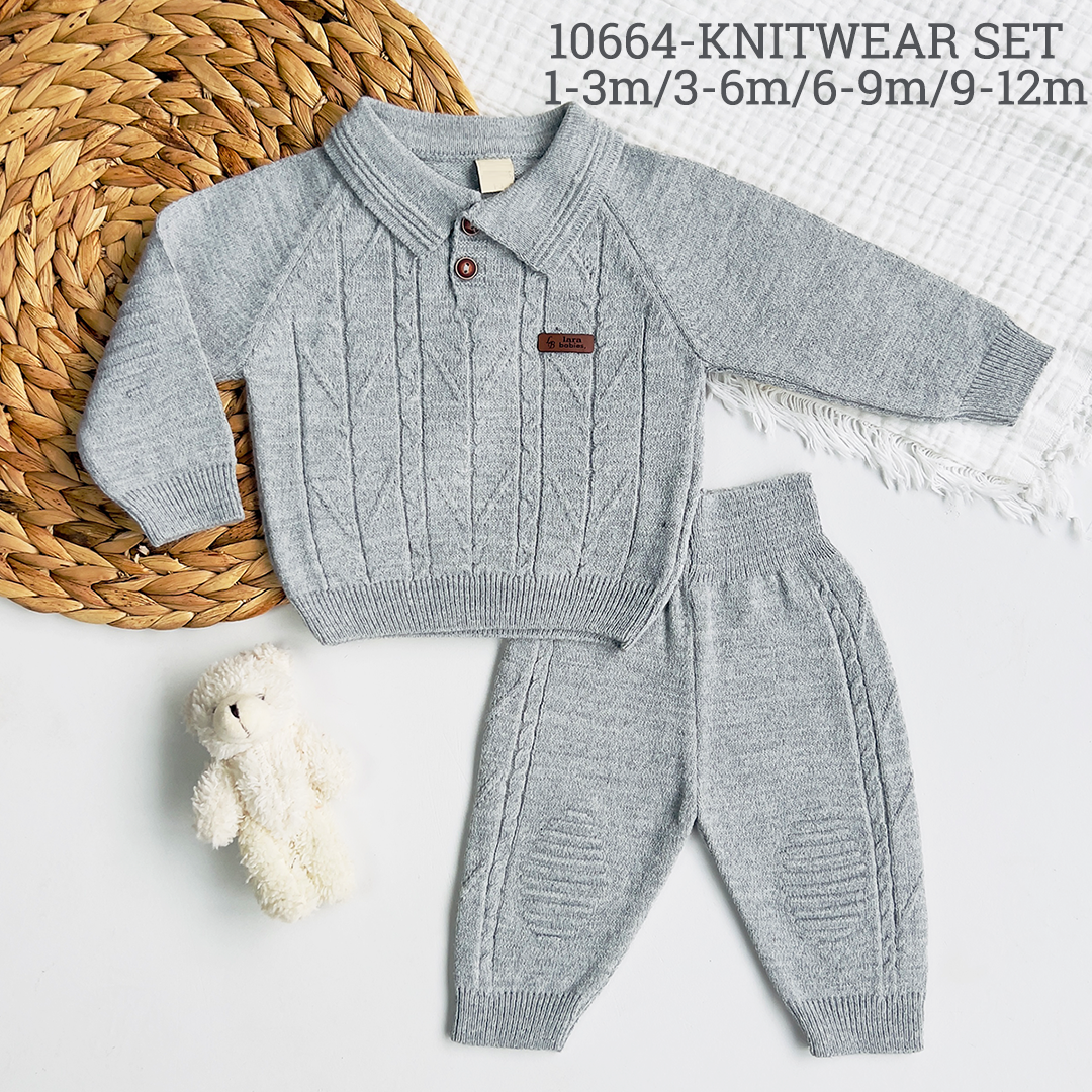 2-piece Baby Knit Set Buttoned Outfit Natural Wool