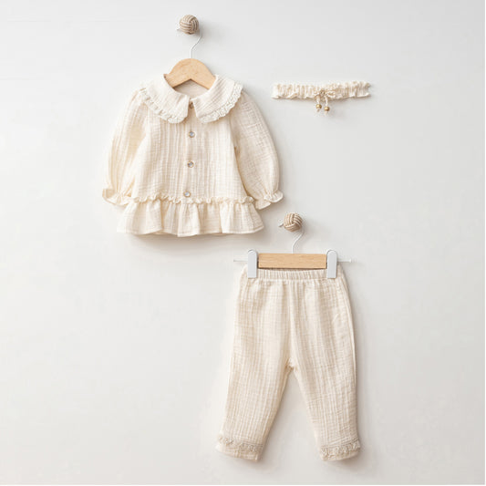 Cream Muslin Baby Girl Set