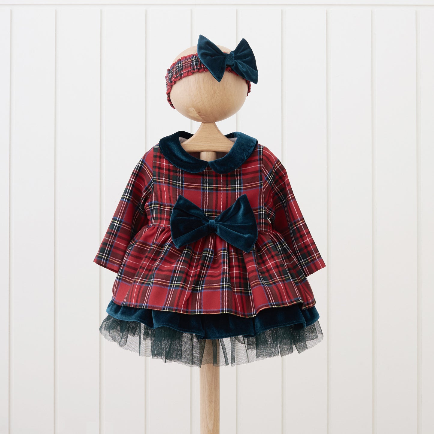 Pleated Holiday dress with Velvet Bow