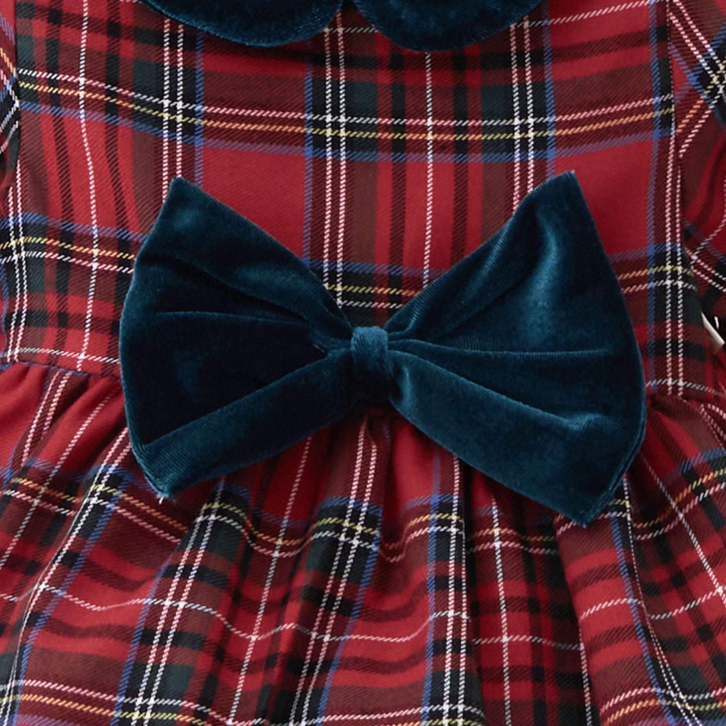 Pleated Holiday dress with Velvet Bow