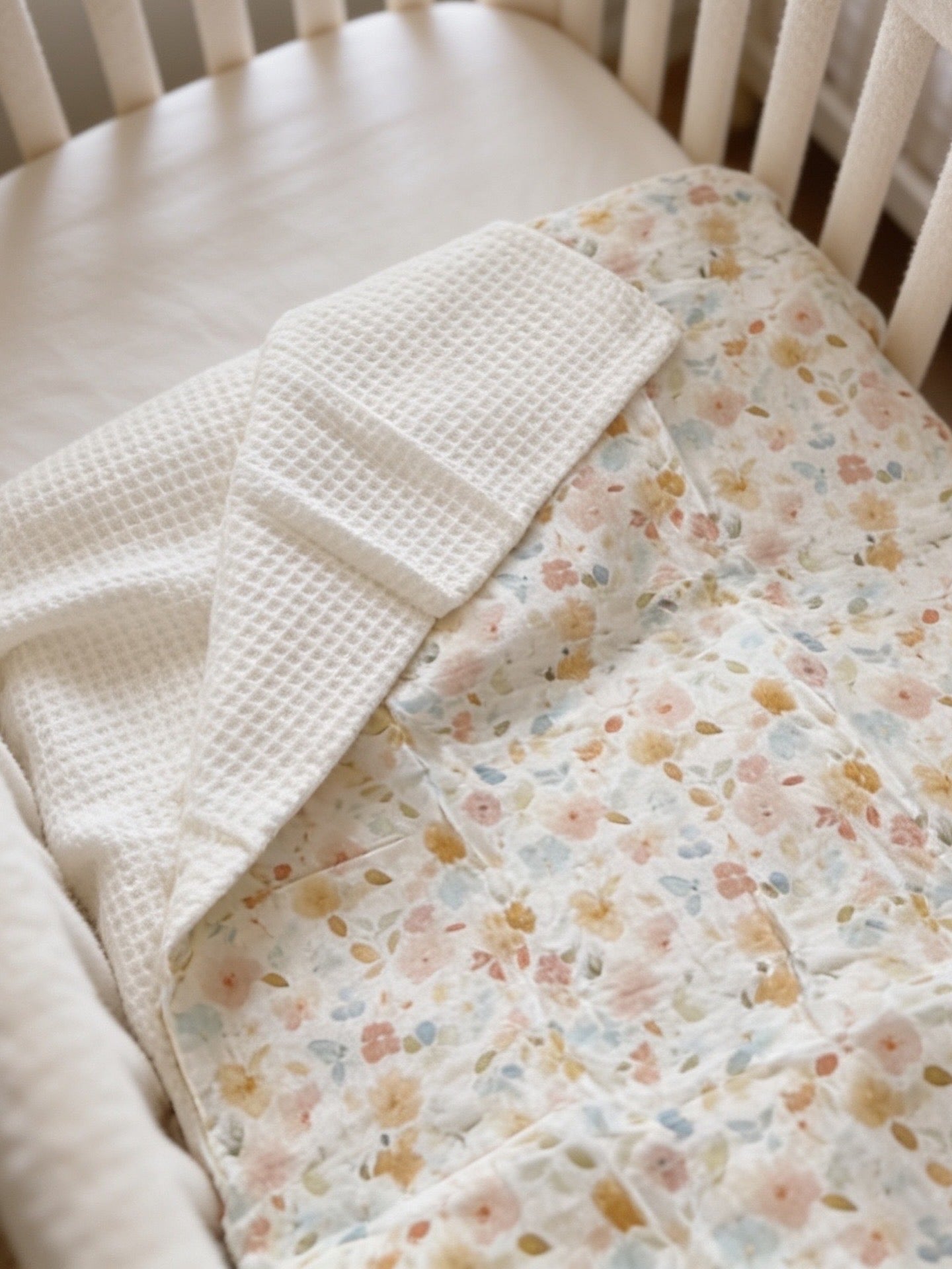 Reversible Baby Blanket Cream Floral