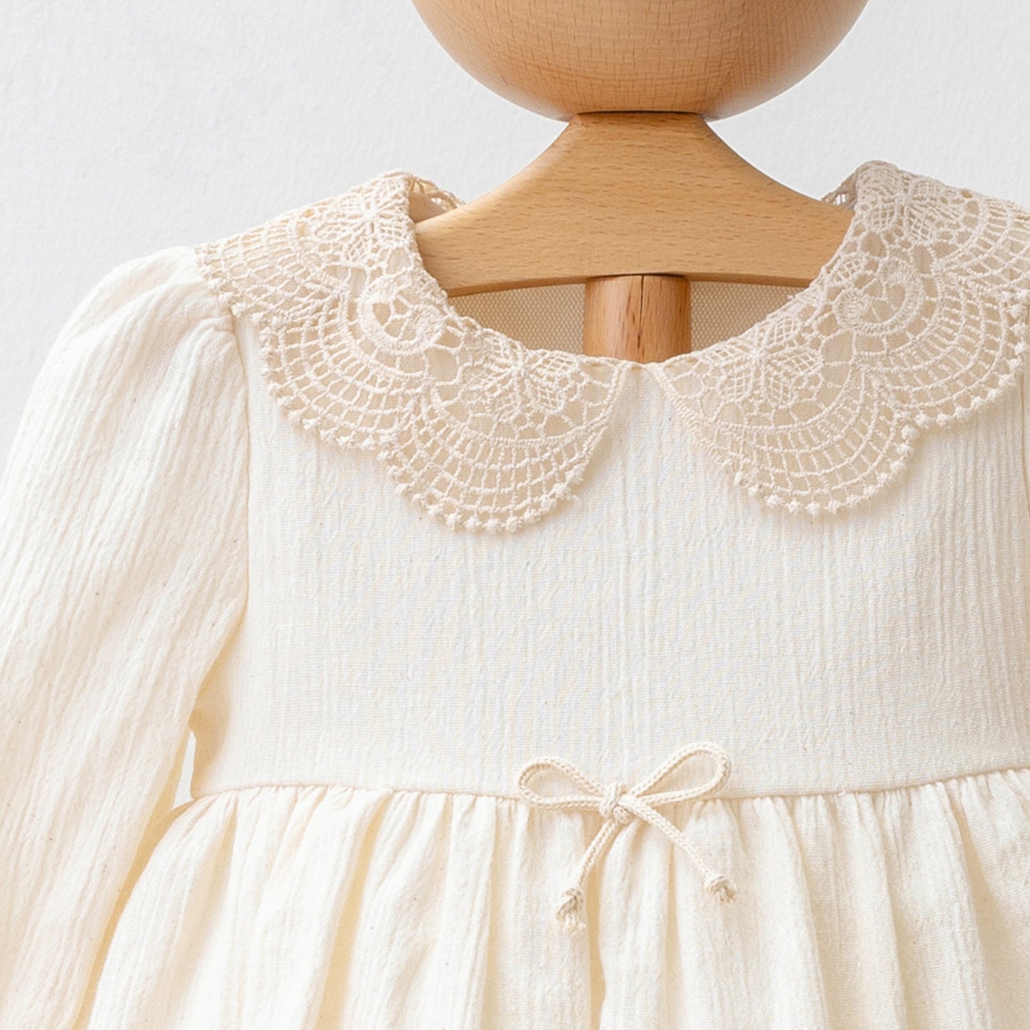 Cotton Dress for Girls with Lace Detail and Long Sleeve