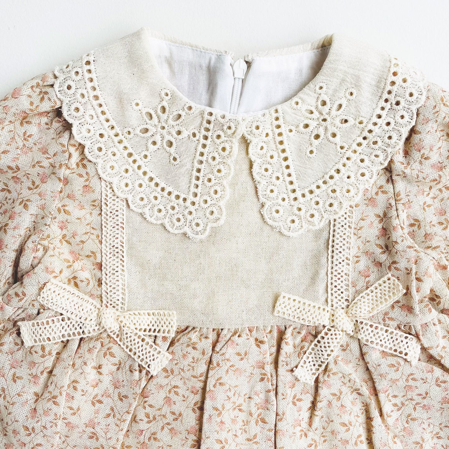Floral Cotton Dress for Girls with Lace Detail