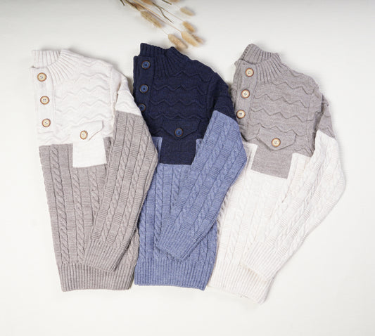 Boy's Cable Knit Buttoned Sweater