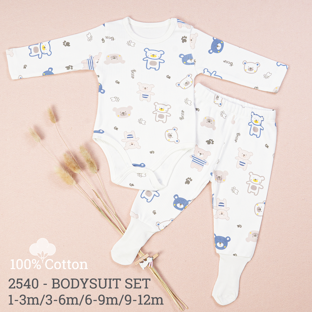 100% Cotton Baby Bodysuit & Pants Set Ribbed Bear