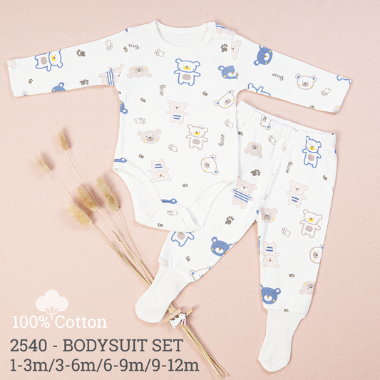 100% Cotton Baby Bodysuit & Pants Set Ribbed Bear