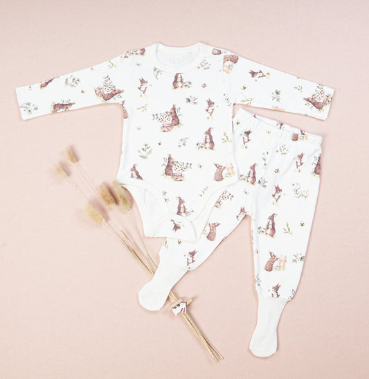 100% Cotton Baby Bodysuit & Pants Set Bunny