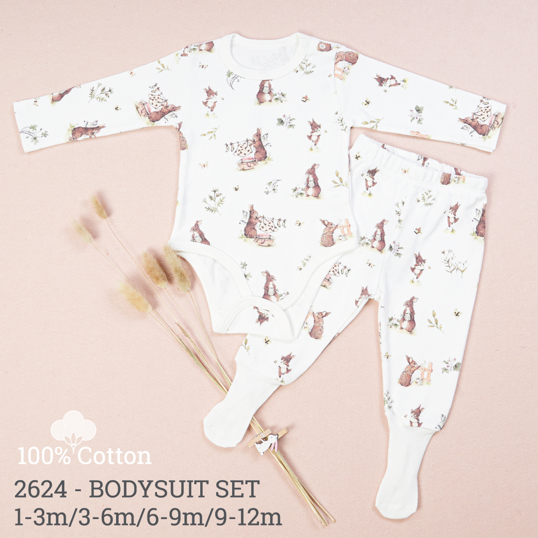 100% Cotton Baby Bodysuit & Pants Set Bunny