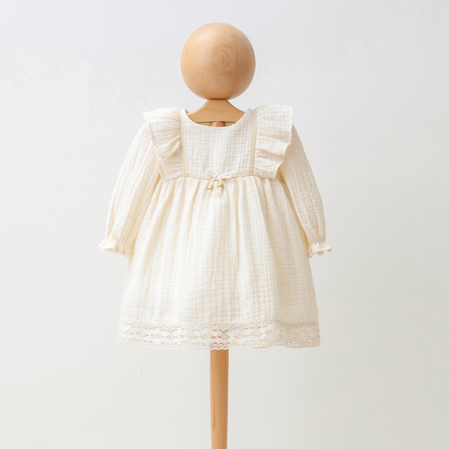 Cream Muslin Dress with long sleeve