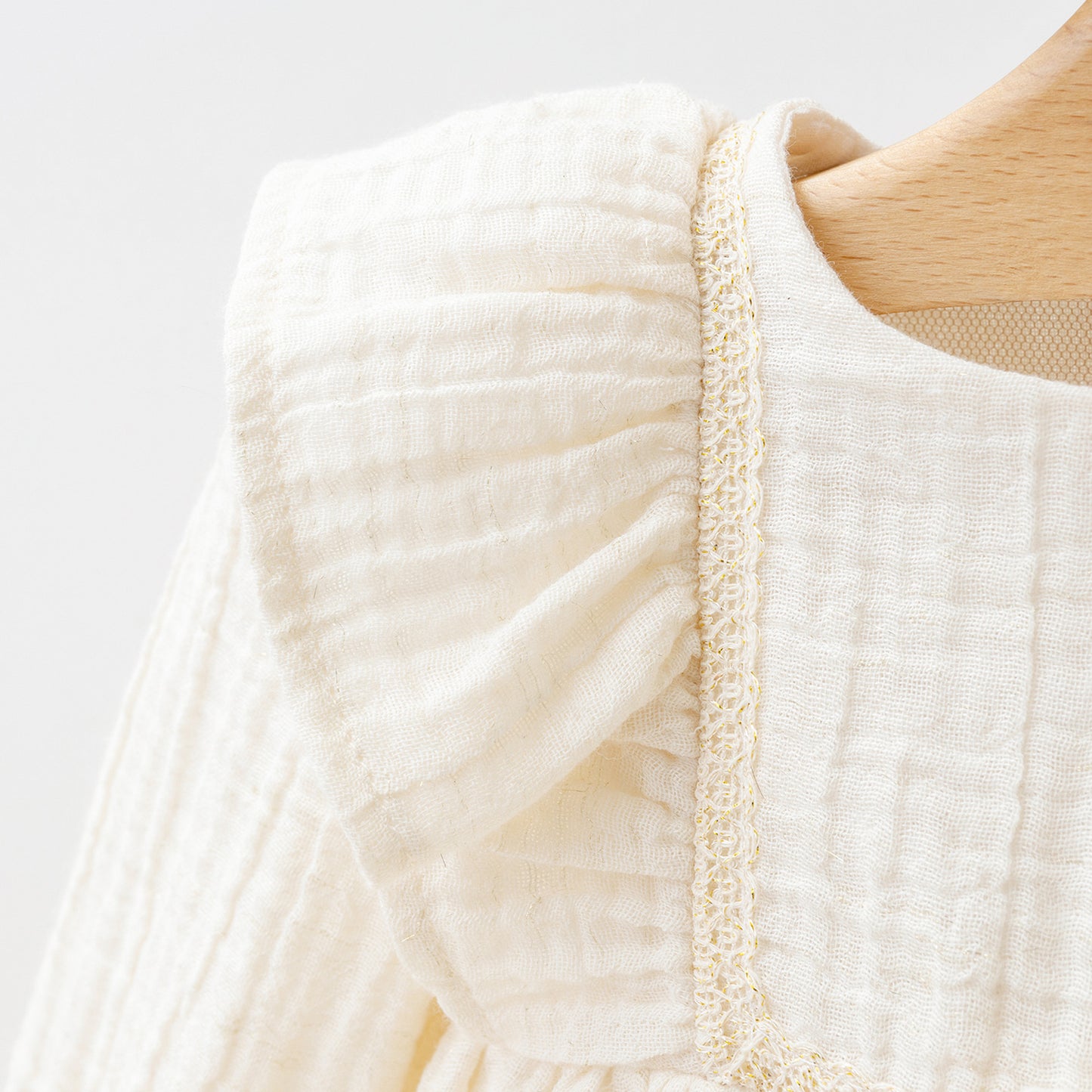 Cream Muslin Dress with long sleeve