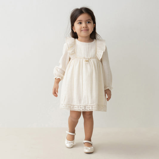 Cream Muslin Dress with long sleeve