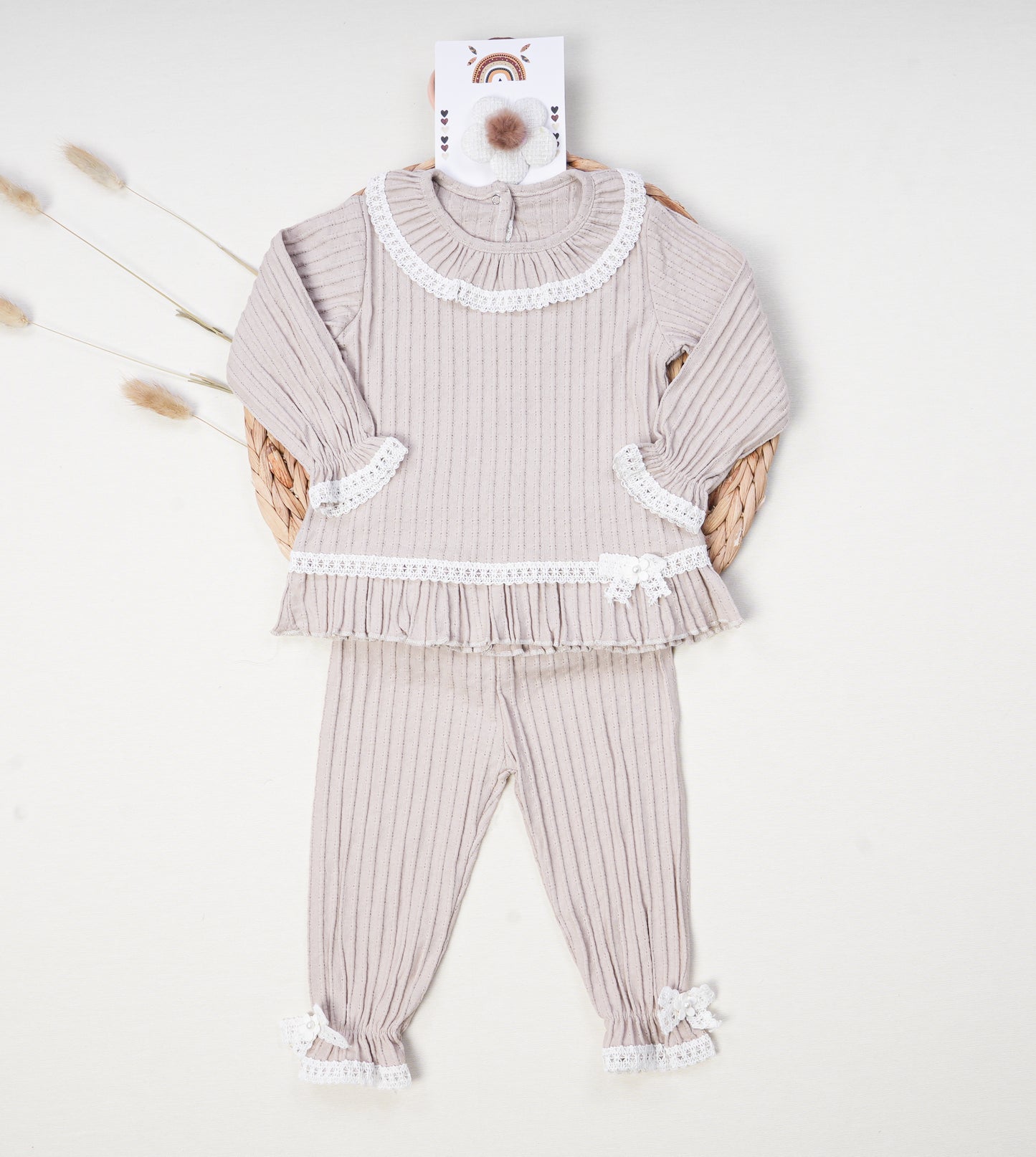 Ribbed Cotton Baby Girls Set Bows