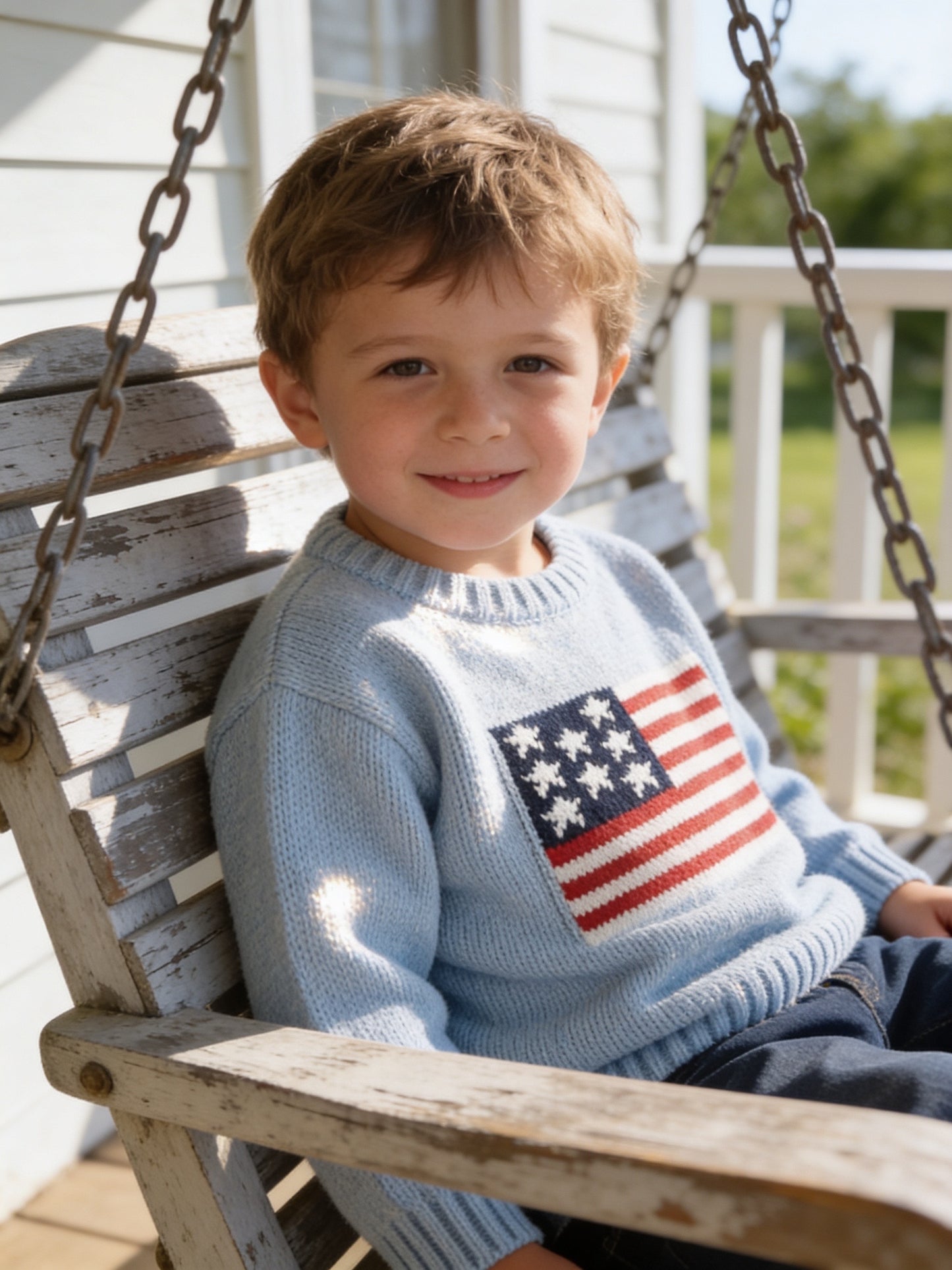 Kids Cotton Knit Unisex Sweater: AMERICAN FLAG Embroidered