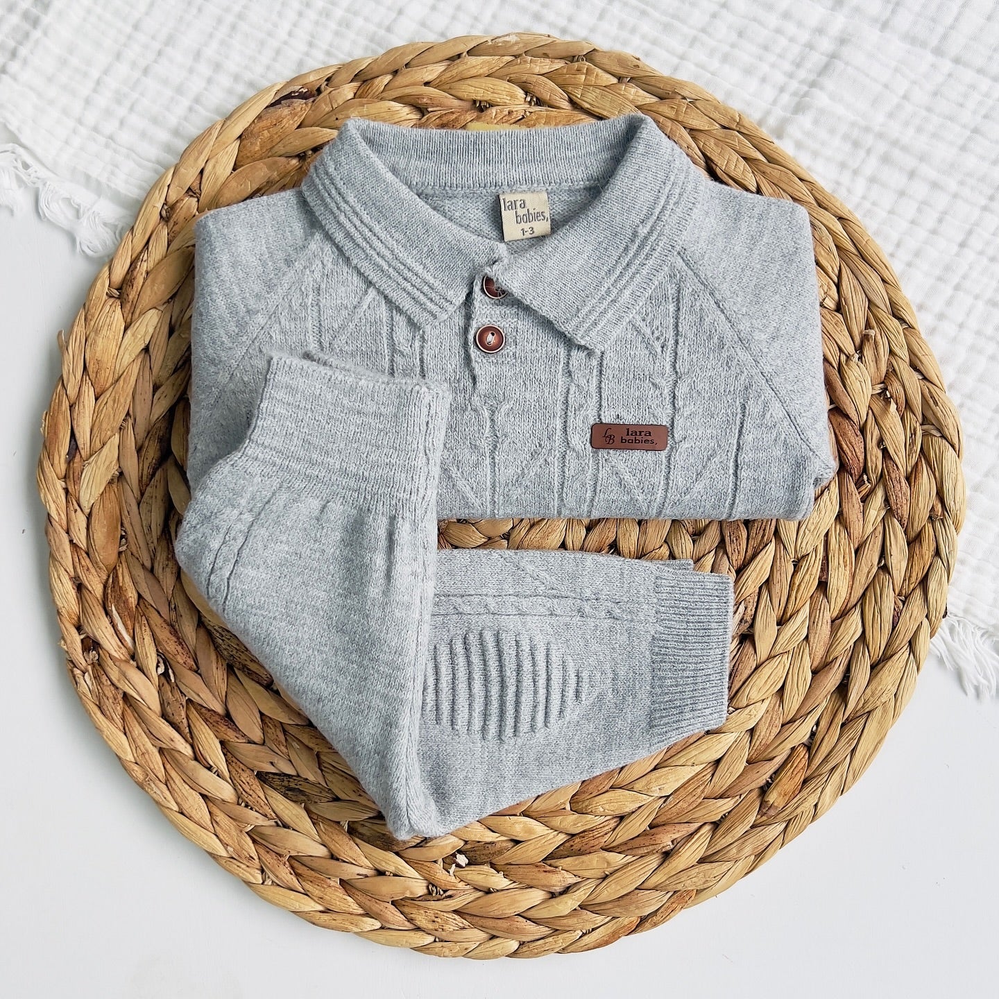 2-piece Baby Knit Set Buttoned Outfit Natural Wool