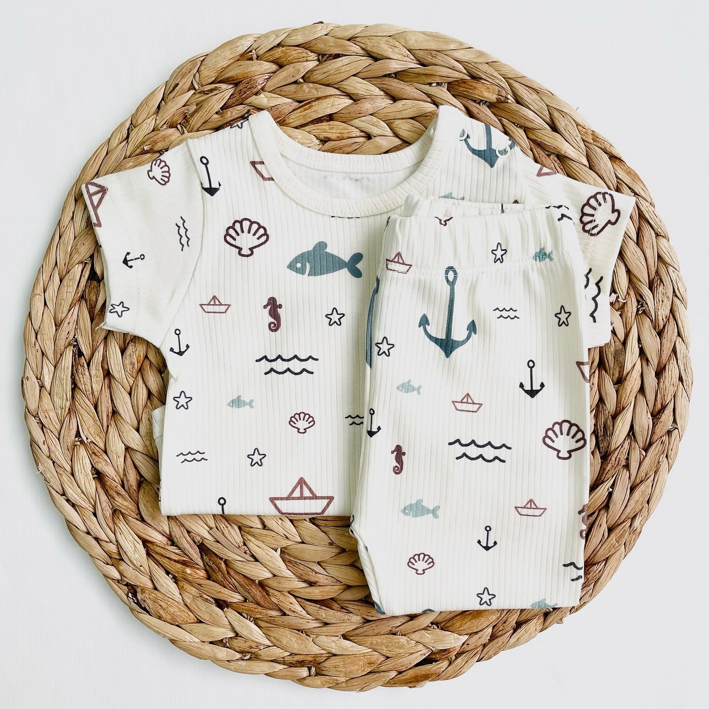 100% Cotton Whales Nautical Baby Bodysuit & Pants Set