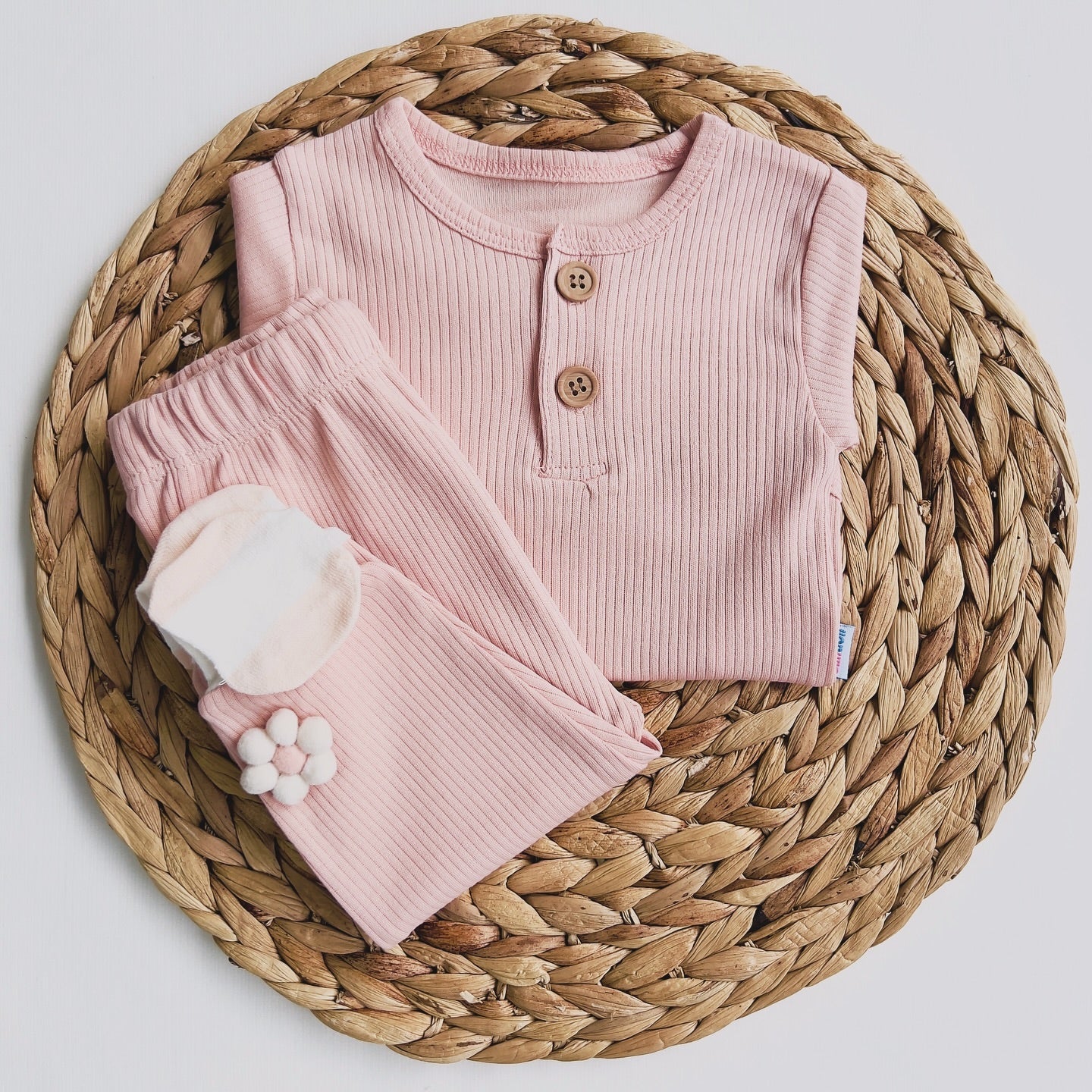 100% Cotton Baby Bodysuit & Pants Set Pink with Flower