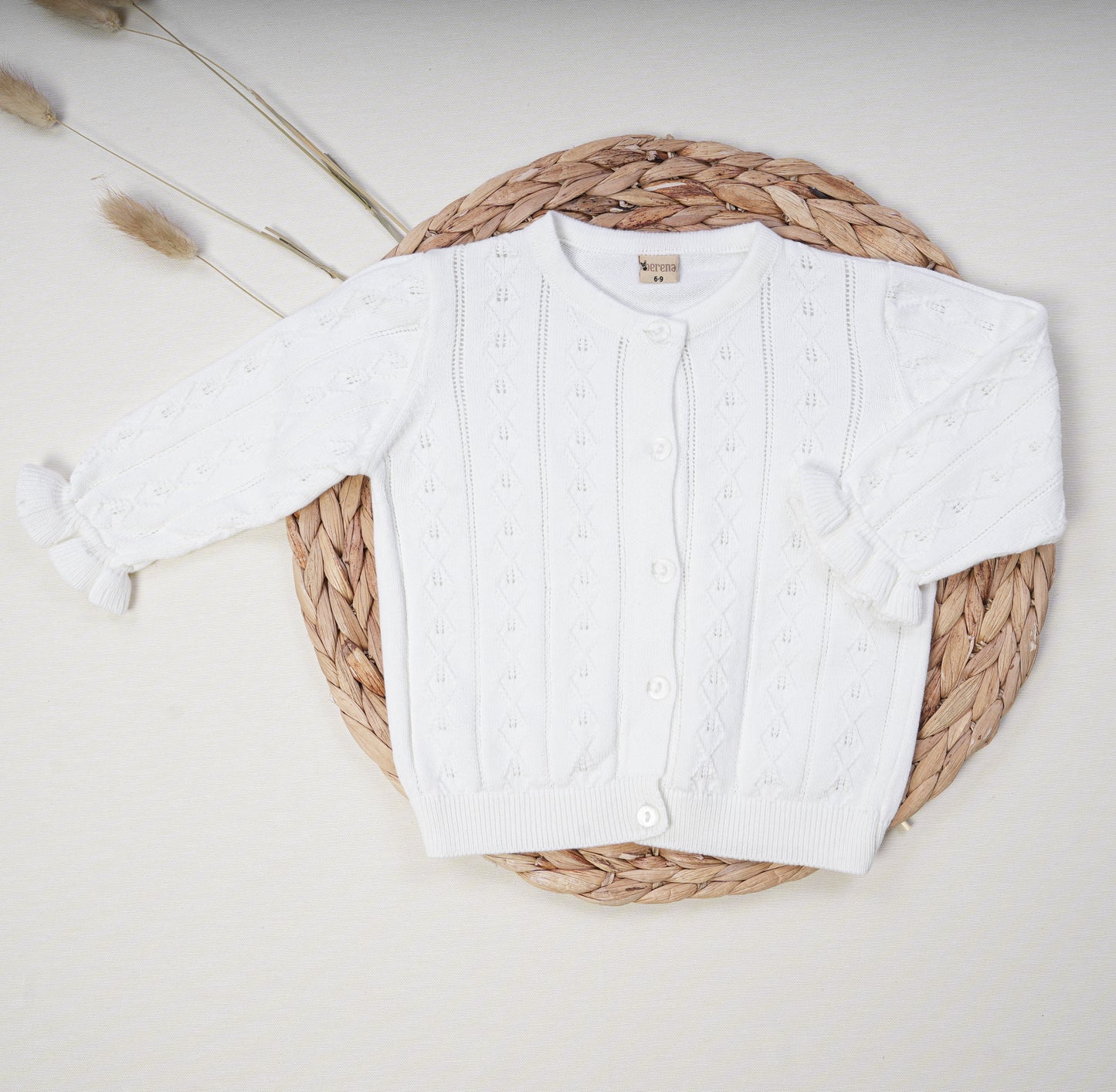 Baby Girl Muslin Dress & Cardigan Set Beige/White