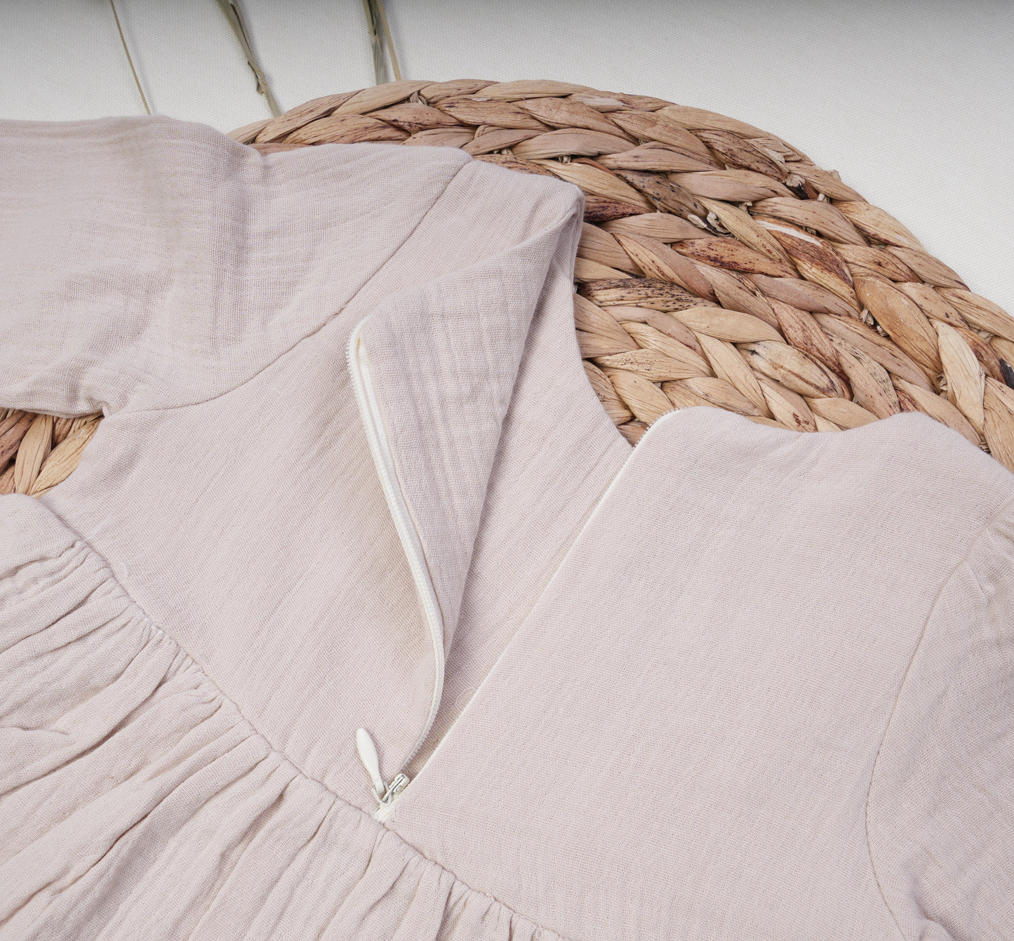 Baby Girl Muslin Dress & Cardigan Set Beige/White