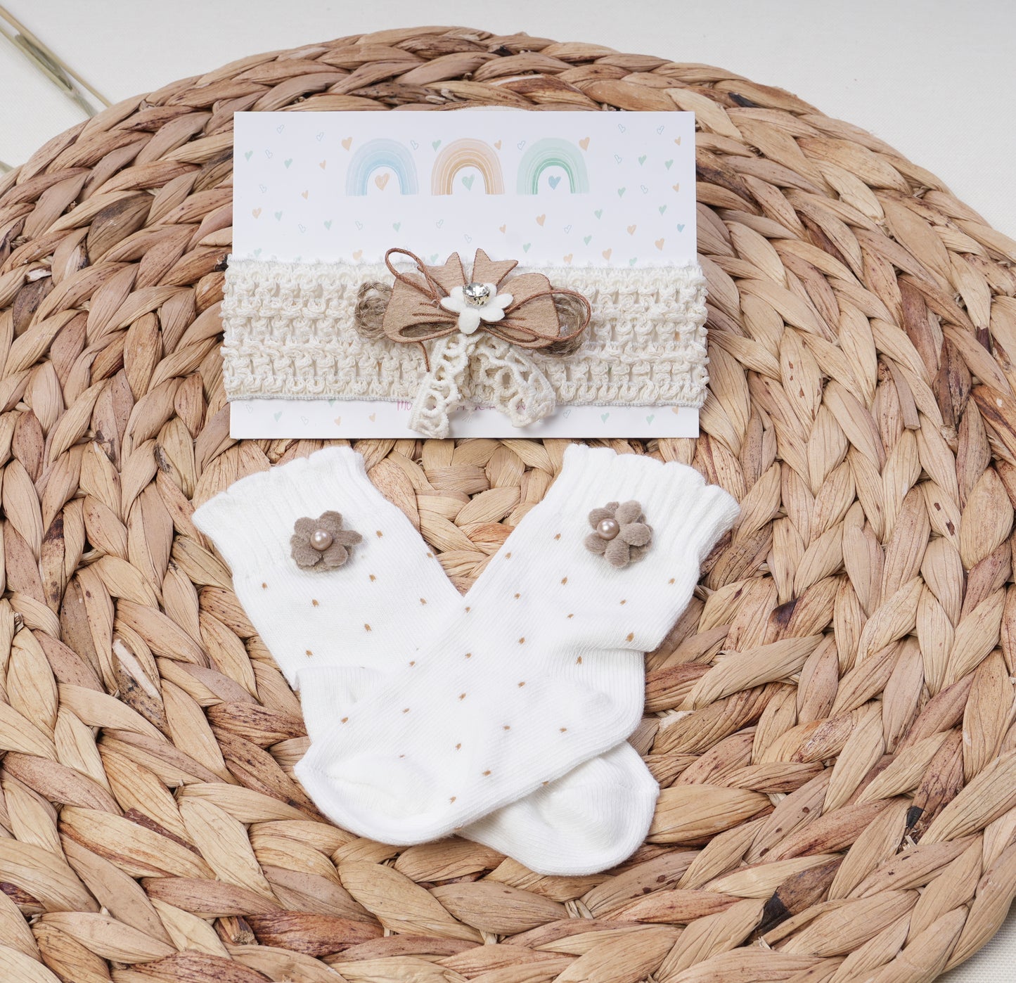 Baby Girl Muslin Dress & Cardigan Set Beige/White