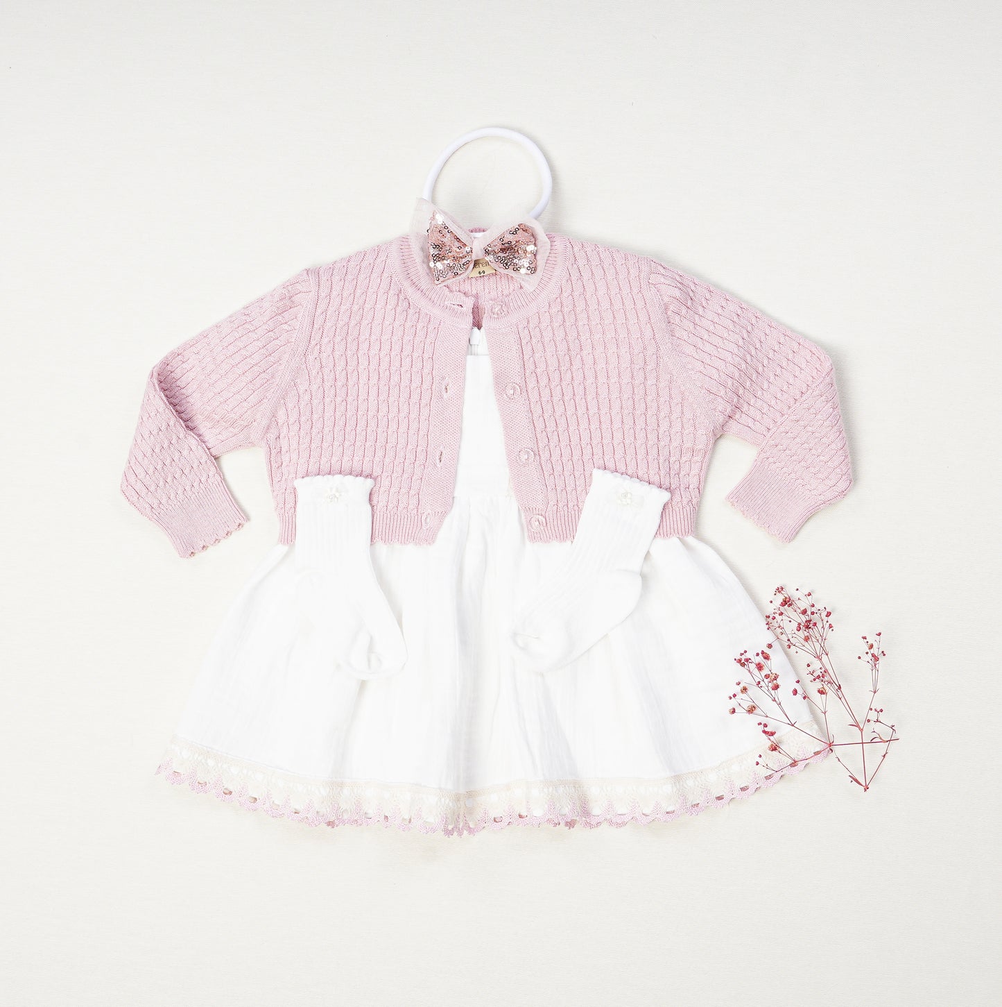 Baby Girl Muslin Dress and Cardigan Set Pink