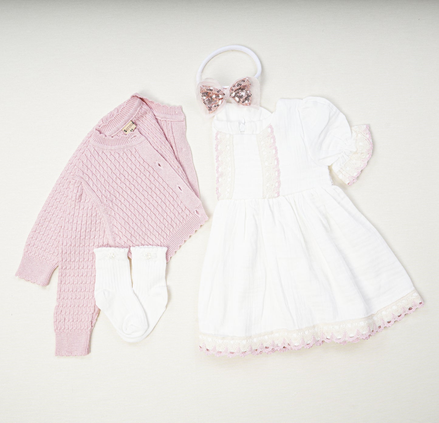 Baby Girl Muslin Dress and Cardigan Set Pink