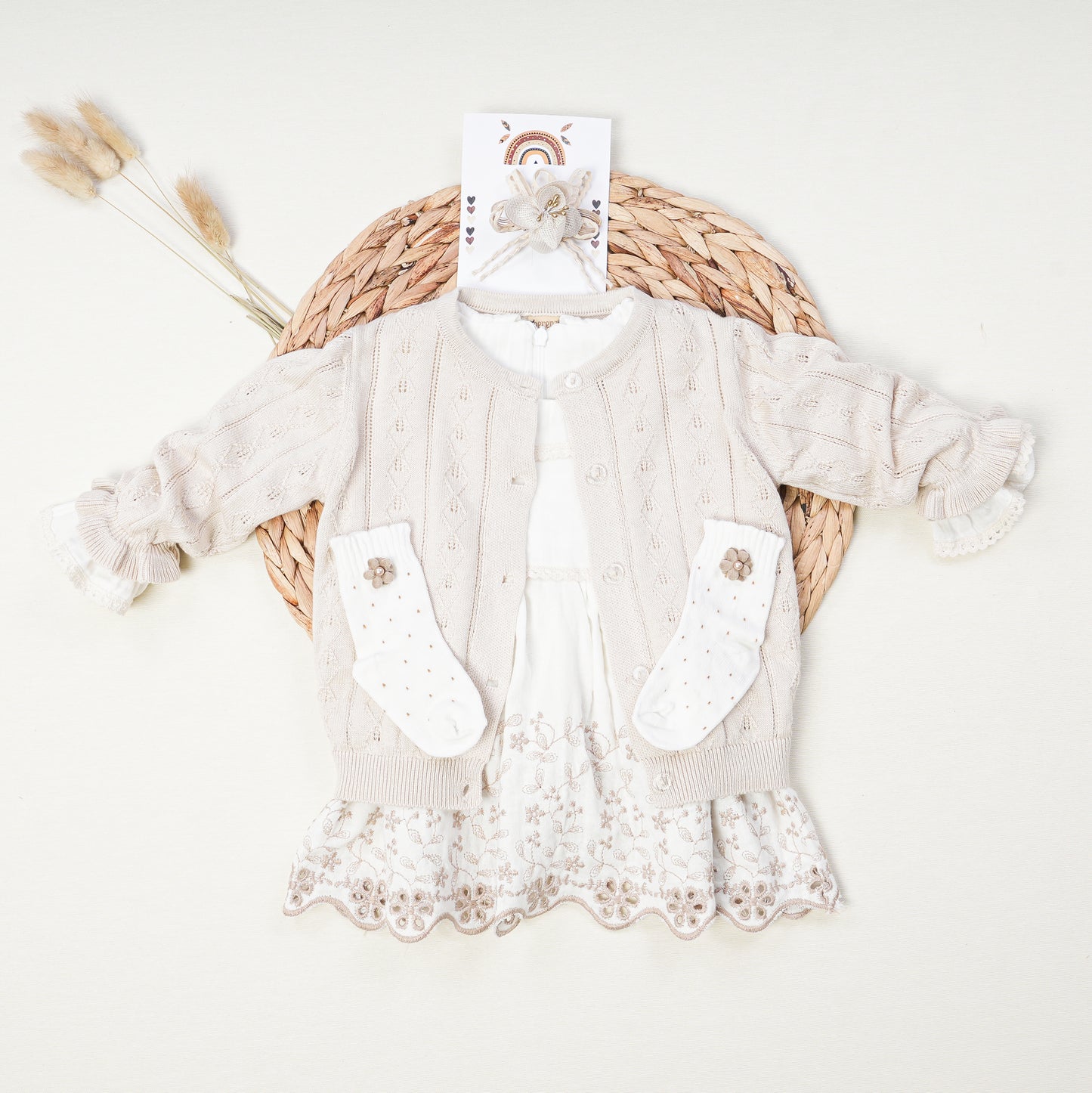 Baby Girl Muslin Dress and Cardigan Set